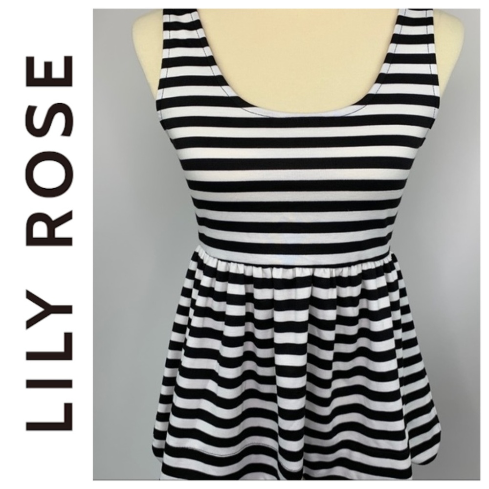 Lily Rose Peplum Scuba Striped Fit Flare Top Small - Picture 1 of 7